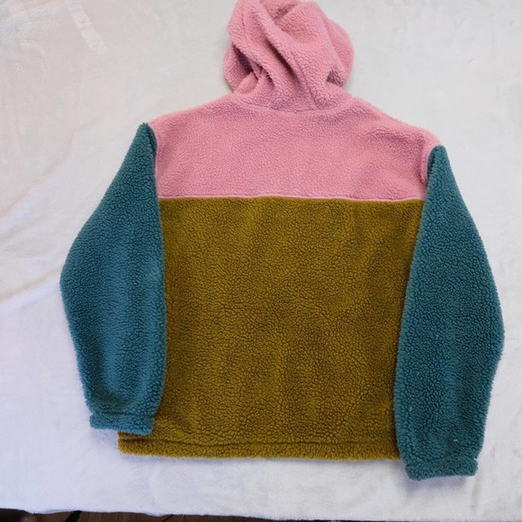 Eddie Bauer Womens Jacket Pullover M Pink Deep Pile Color Block Fleece Full Zip - Picture 4 of 13